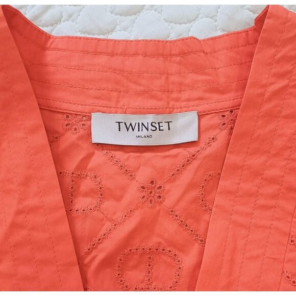 NWOT TWINSET Women's Red Eyelet Embroidered Mini Dress Size 44 - Picture 8 of 9